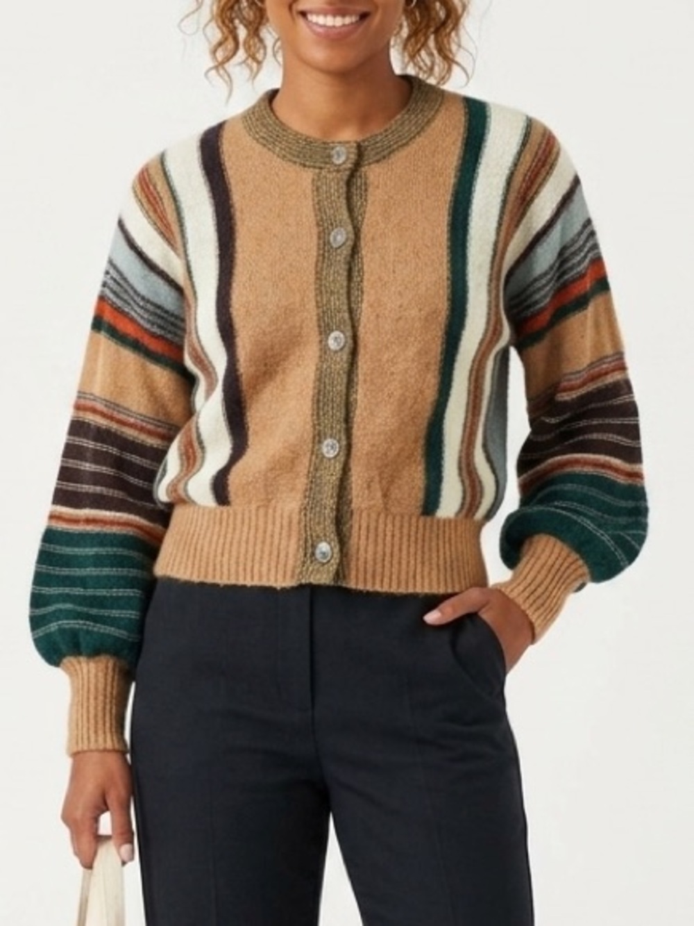 Vintage Goldwaters Made in Italy Cardigan Acrylic Mohair Stripe Sz L